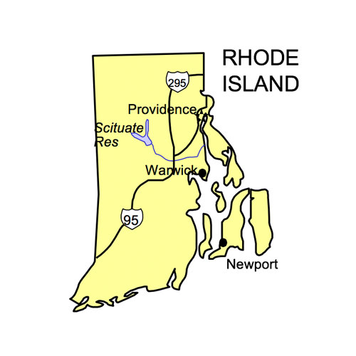 Rhode Island US State PowerPoint Map, Highways, Waterways, Capital ...