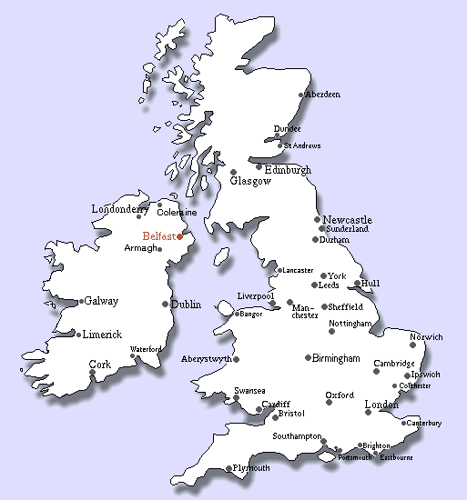 Map of United Kingdom Airports: Bristol, Liverpool, Belfast and others