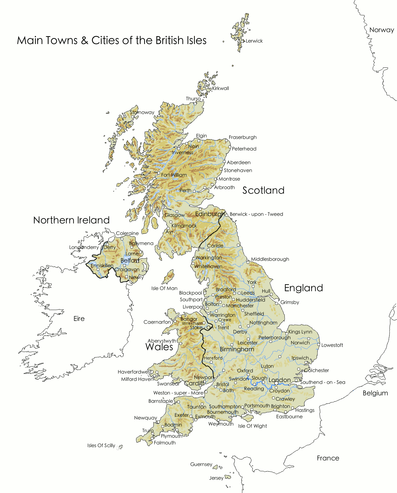 Map of Major Towns &  Cities in the British Isles | Britain Visitor ...