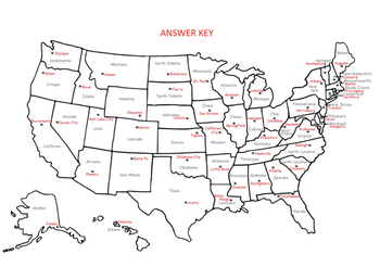 USA States and Capitals Printable Map Worksheet