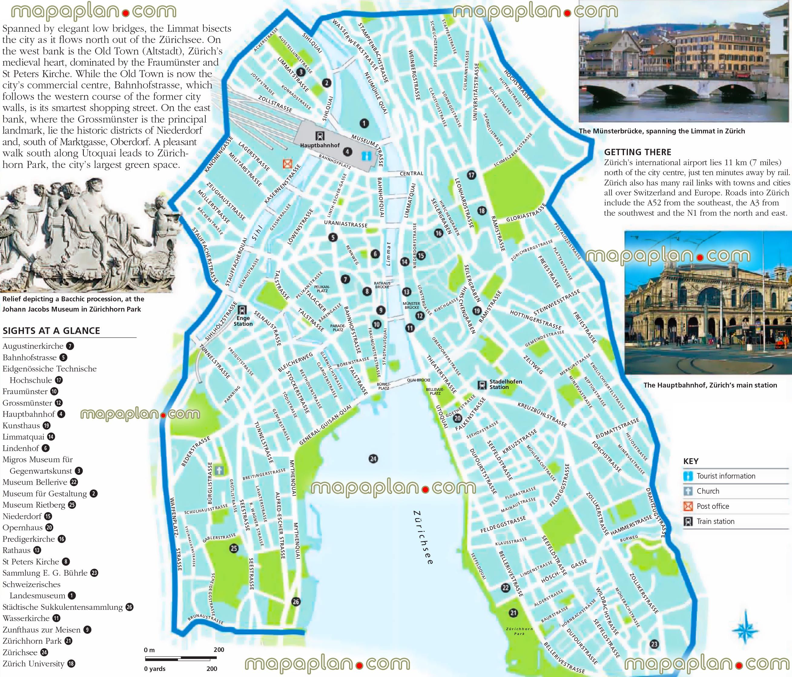 Zurich top tourist attractions map - Zurich city centre free ...