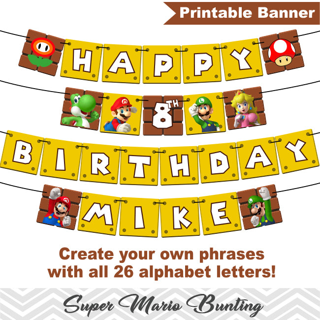 Printable Super Mario Bunting, Printable Super Mario Banner, Super ...