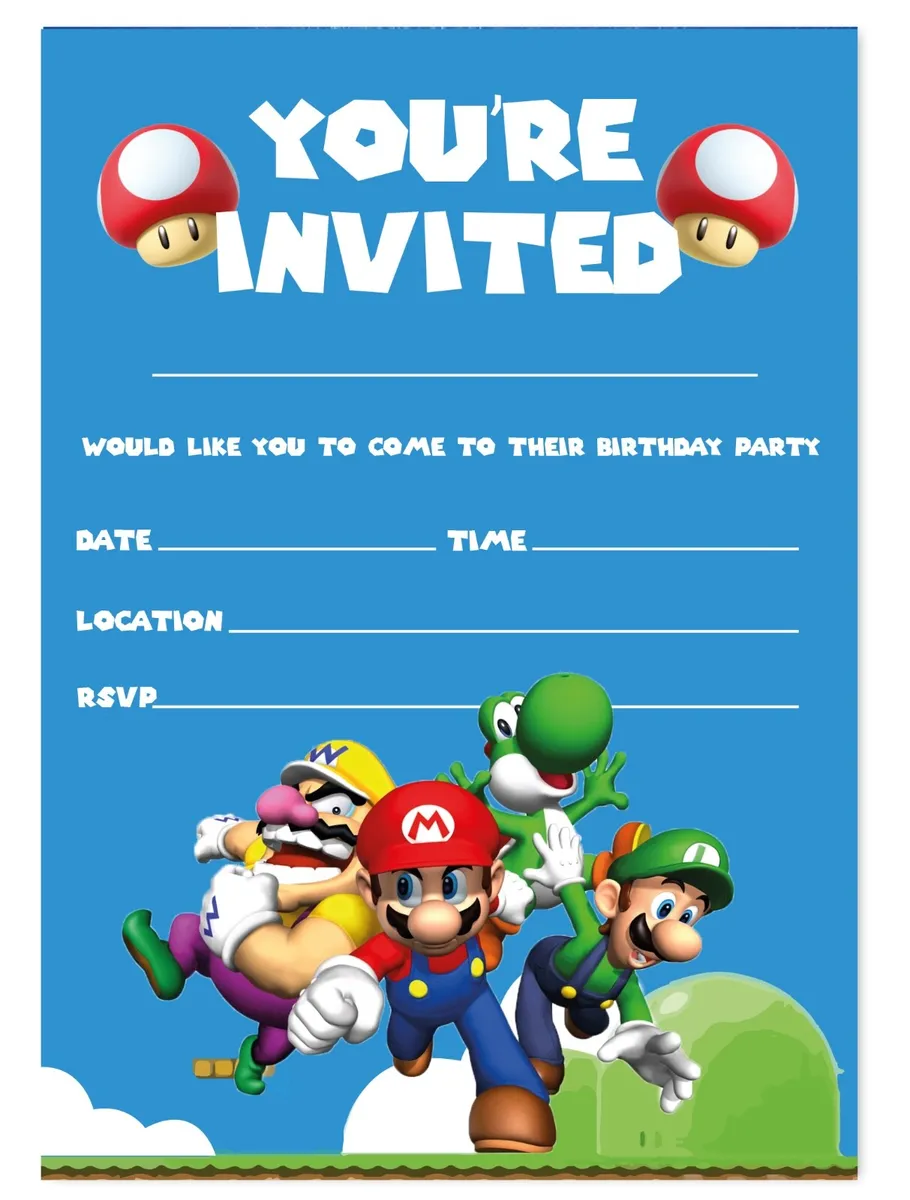 SUPER MARIO INVITATIONS BIRTHDAY PARTY INVITES CHILDREN KIDS BOYS ...