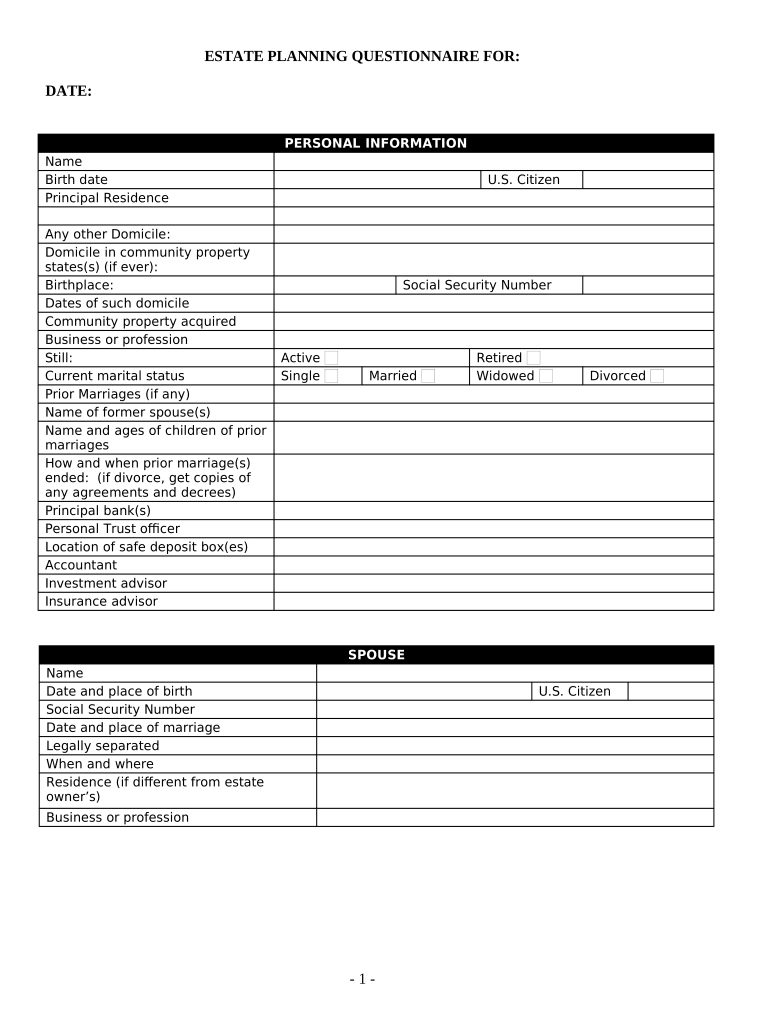 Estate Planning Questionnaire and Worksheets Louisiana Form ...
