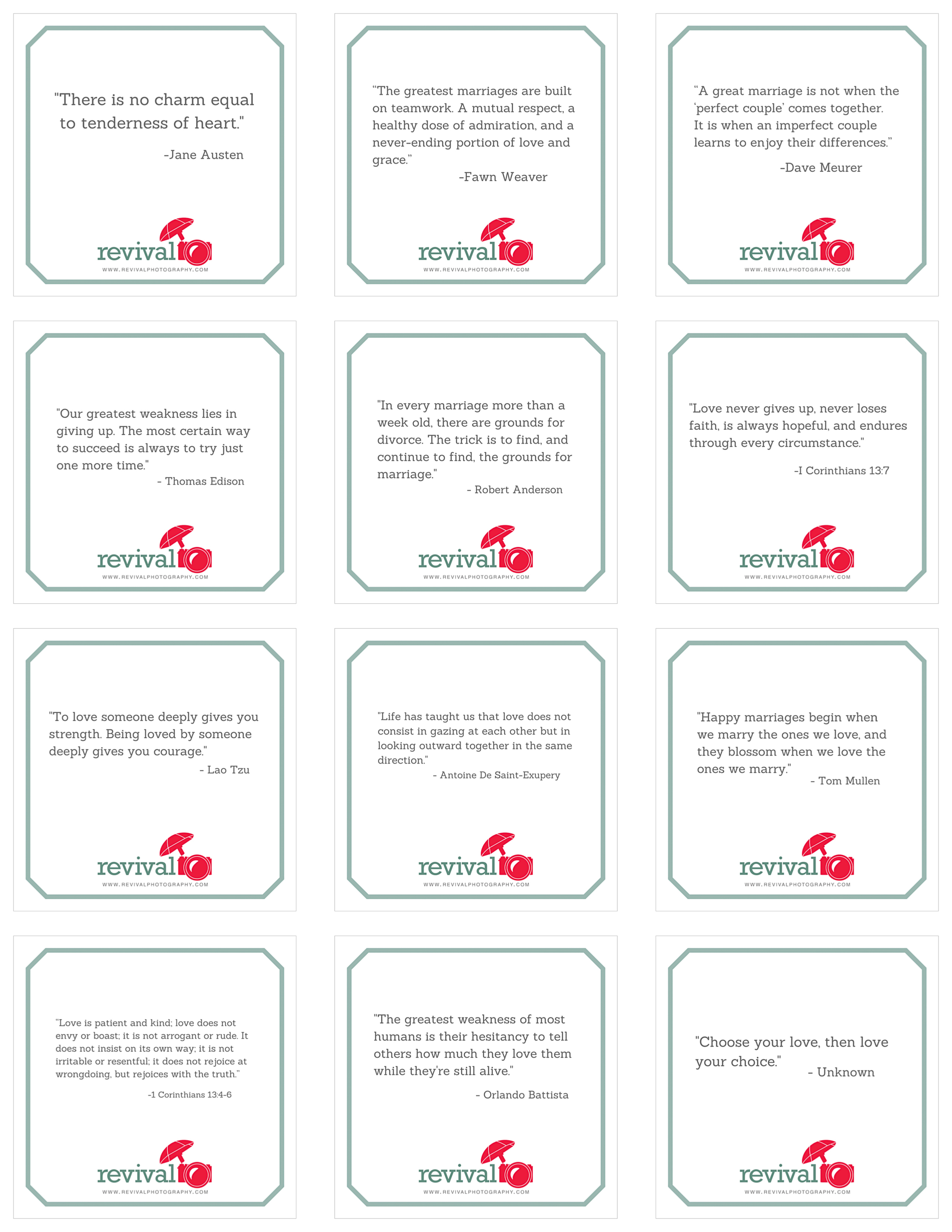 12 Marriage Quote Cards - Free Printable - Revival Photography ...