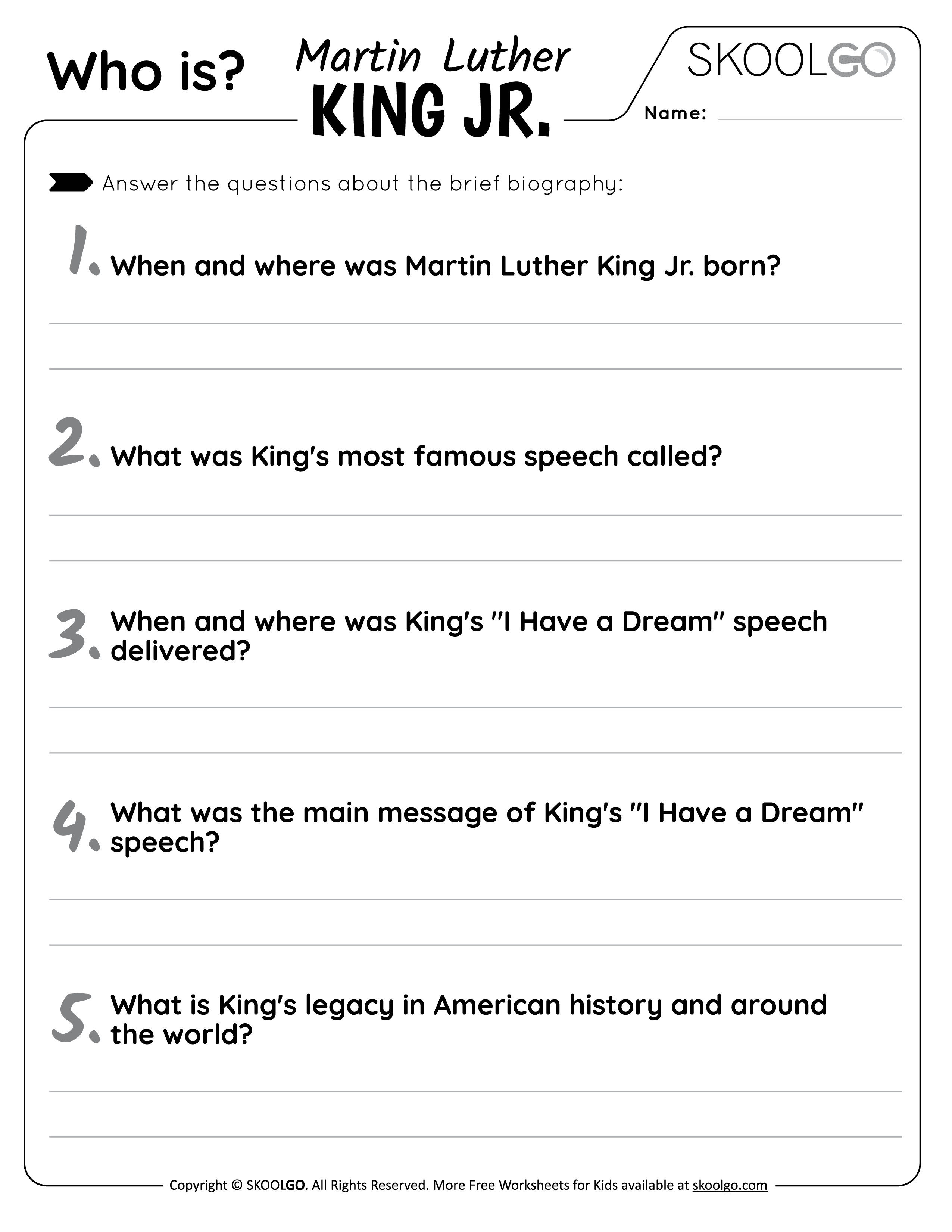 printable martin luther king jr worksheet