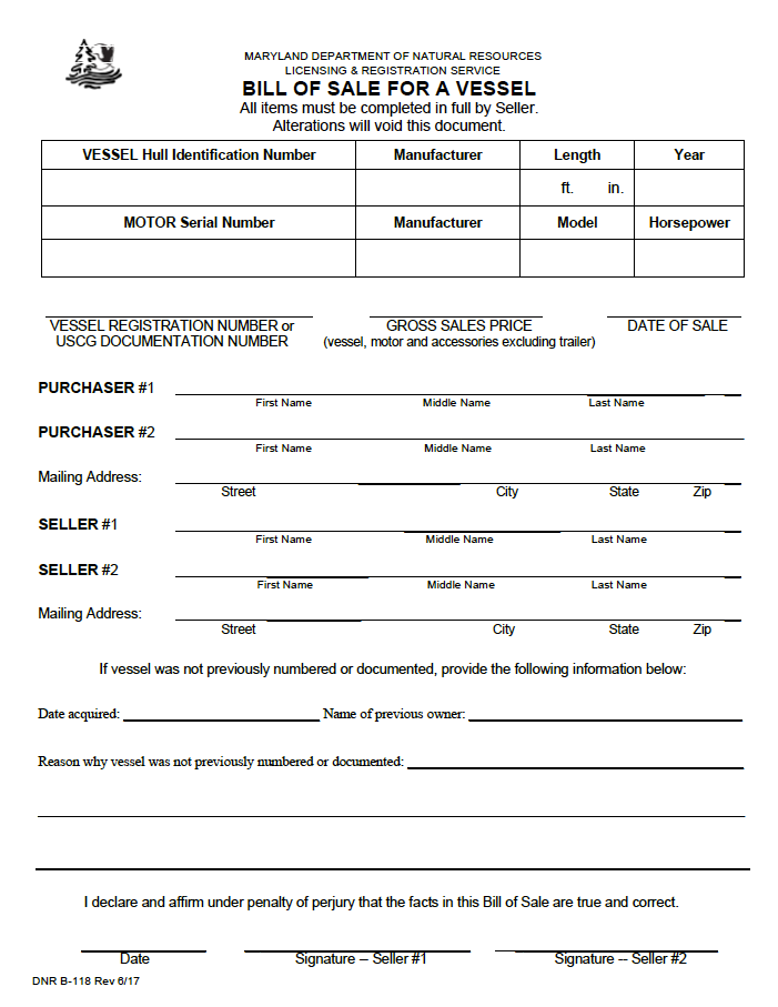 printable maryland bill of sale