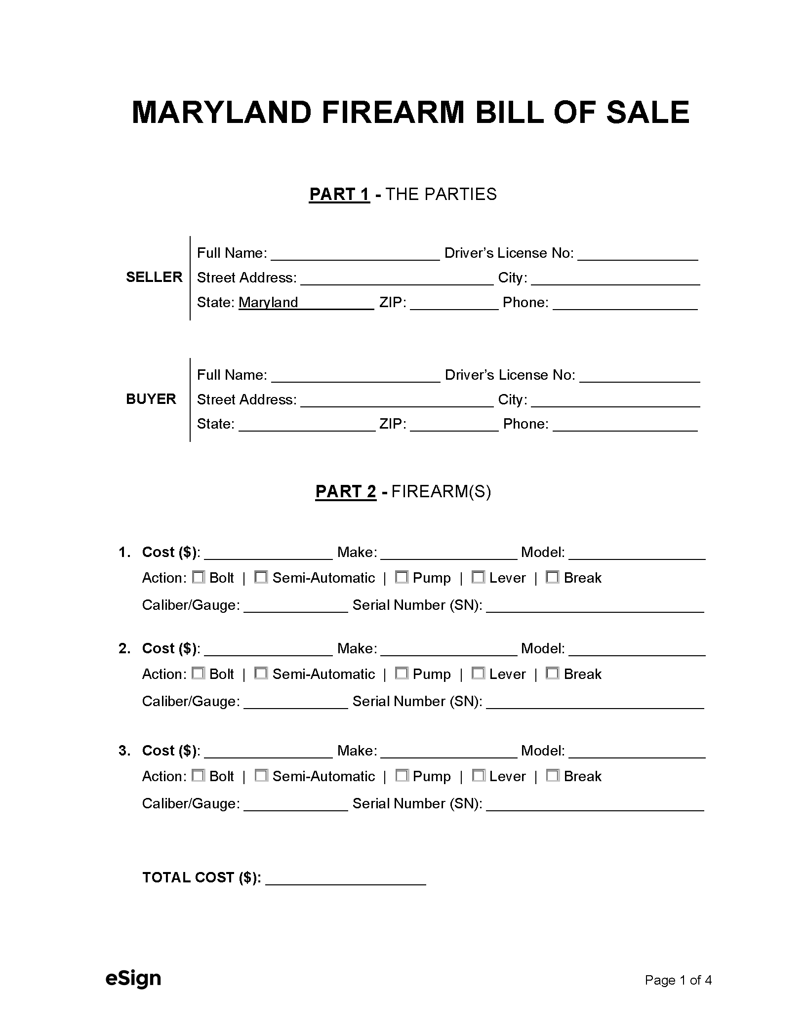 printable maryland bill of sale