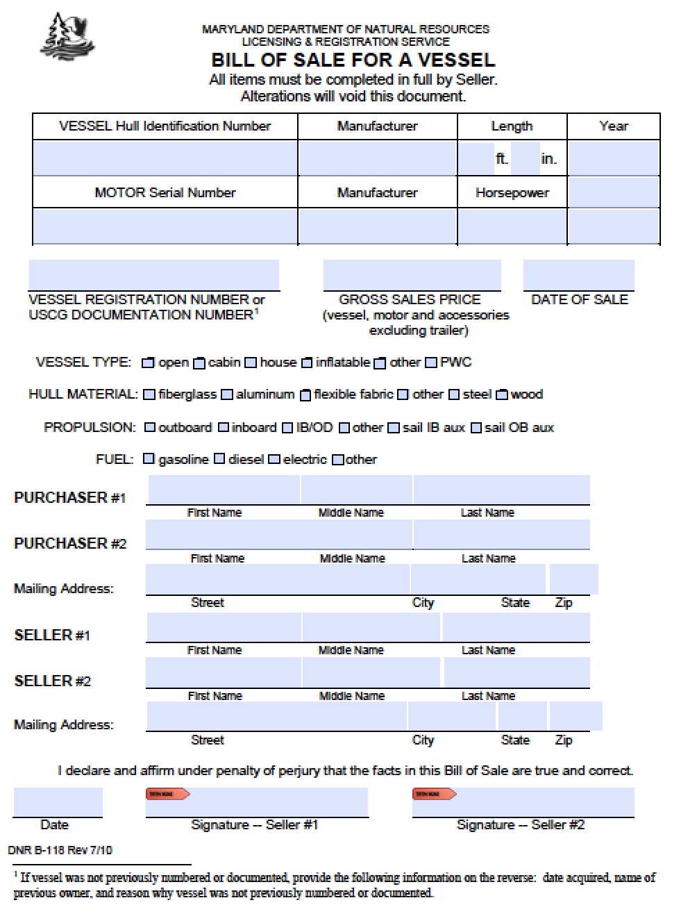 printable maryland bill of sale