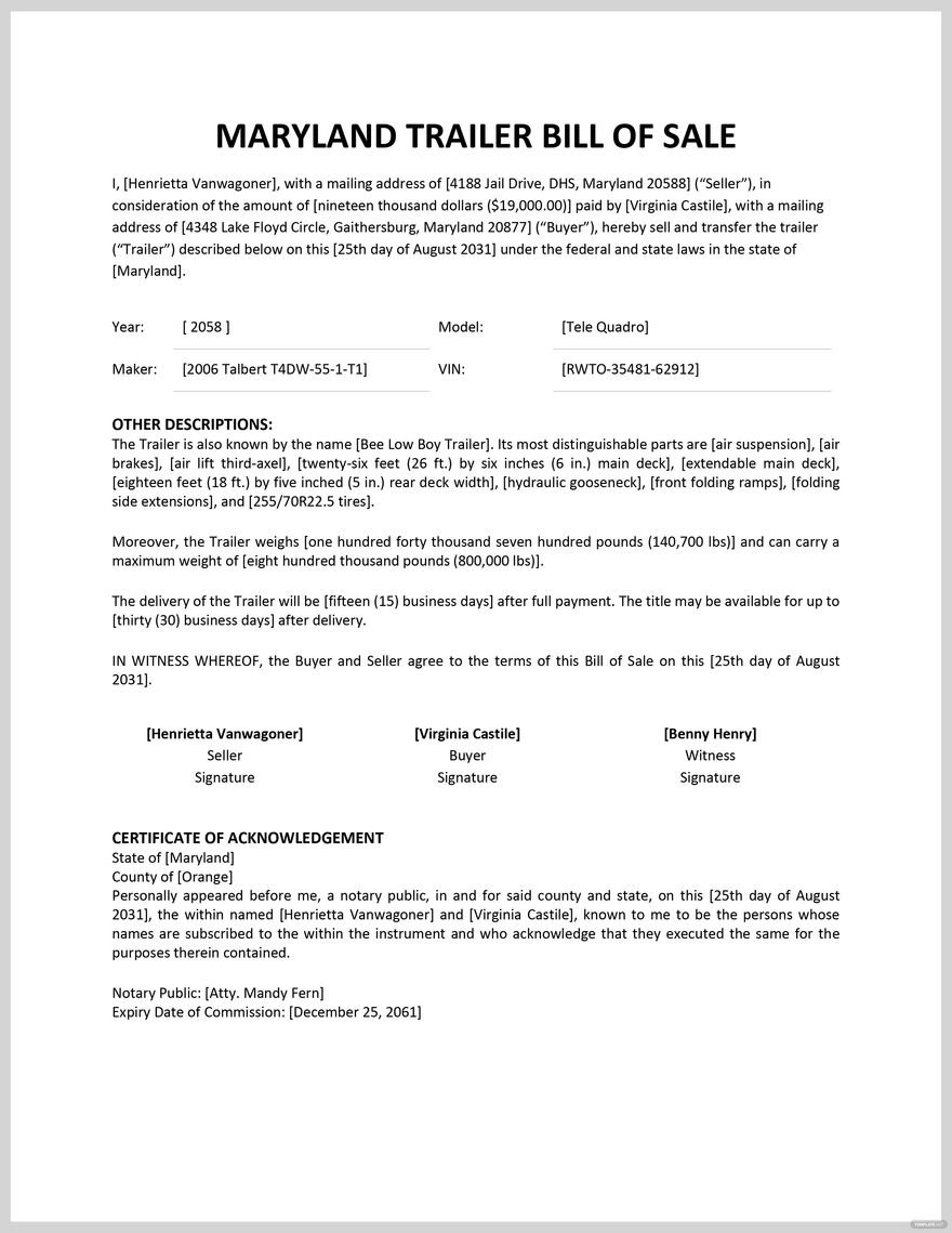 printable maryland bill of sale