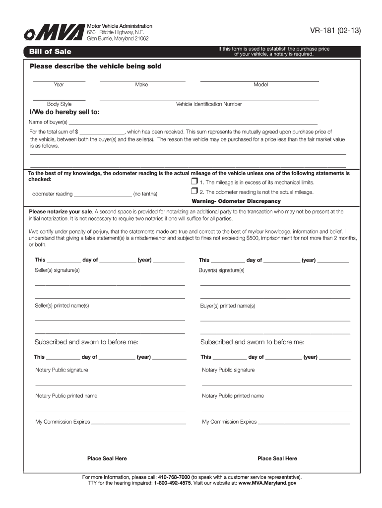 printable maryland bill of sale