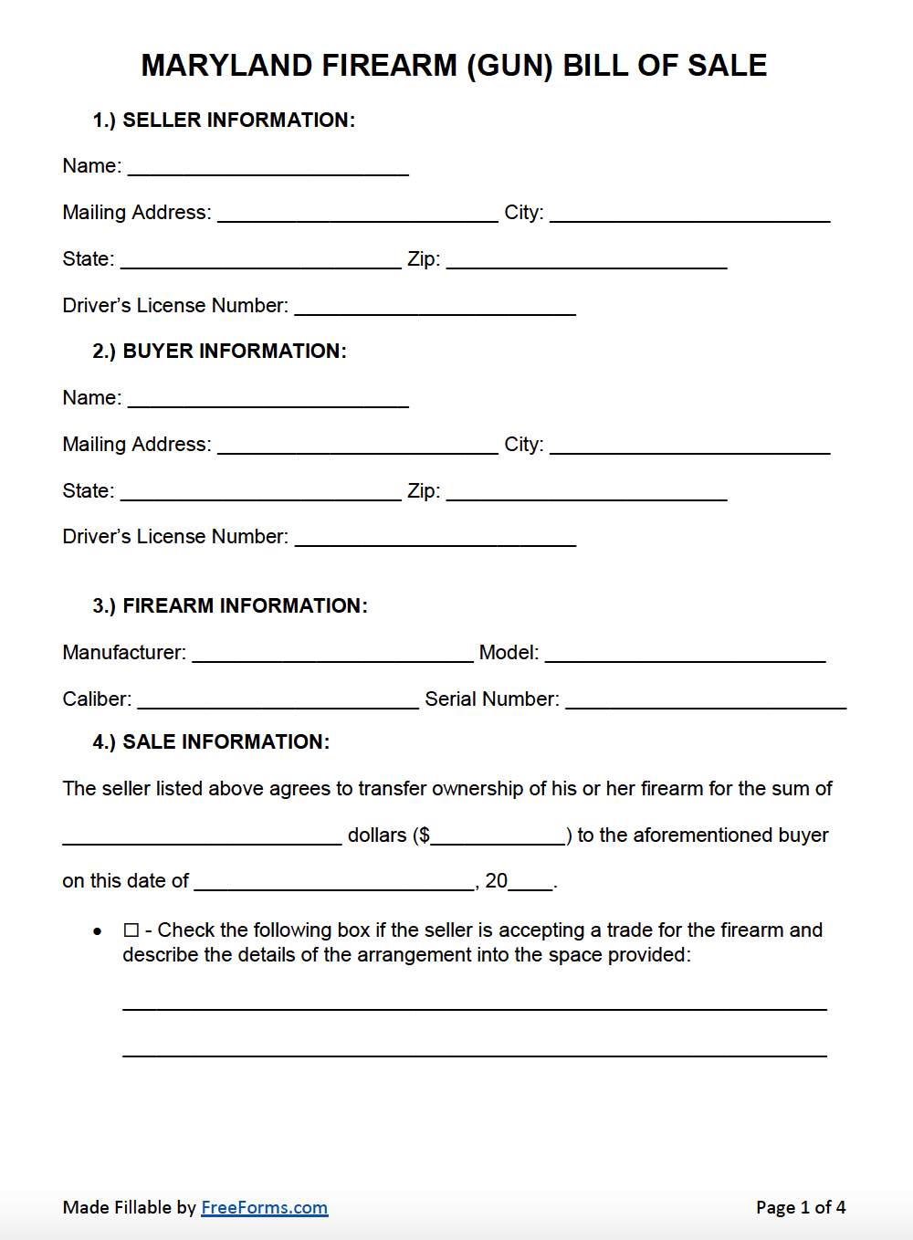 printable maryland bill of sale