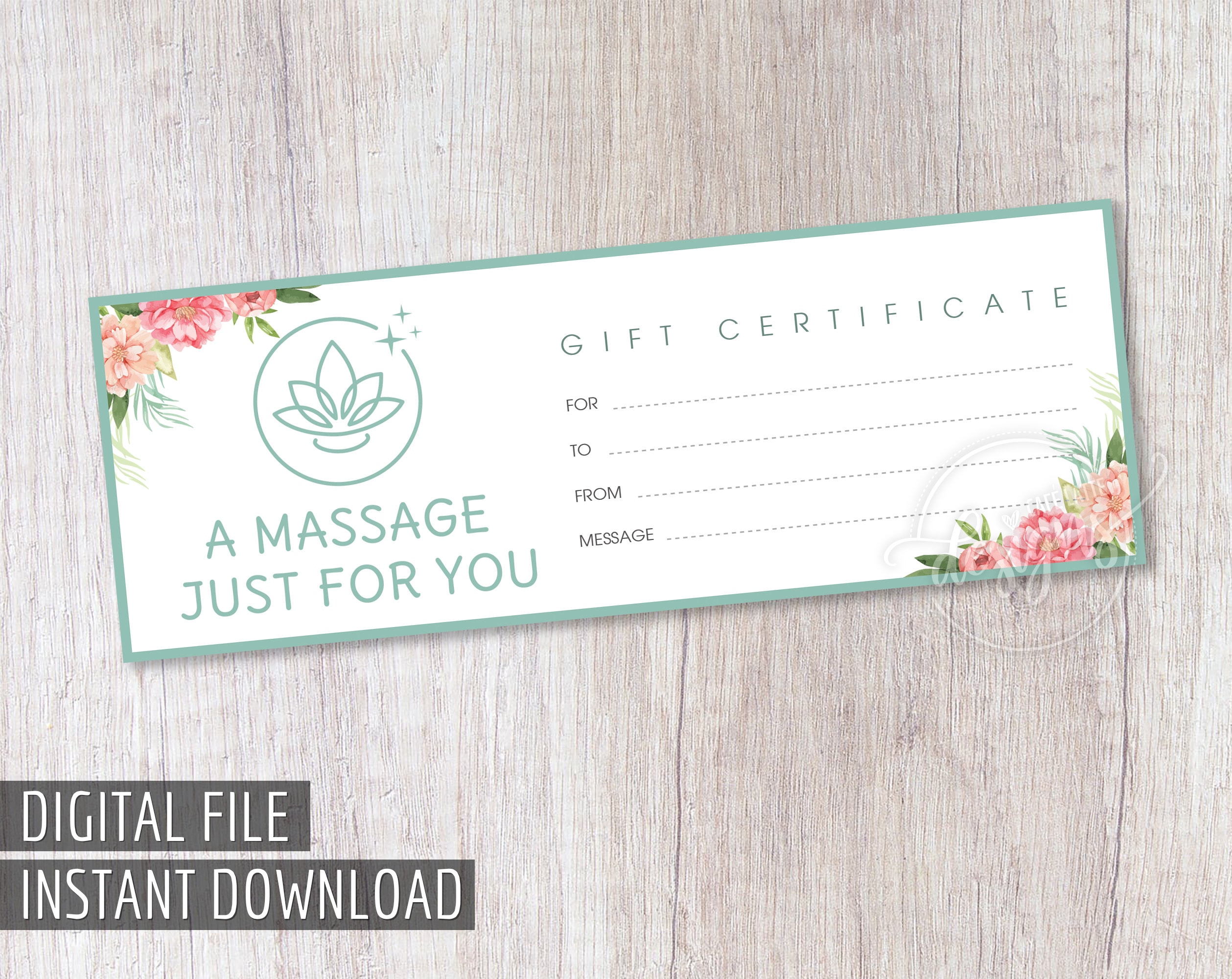 MASSAGE GIFT Certificate, Valentines Day Printable Gift ...