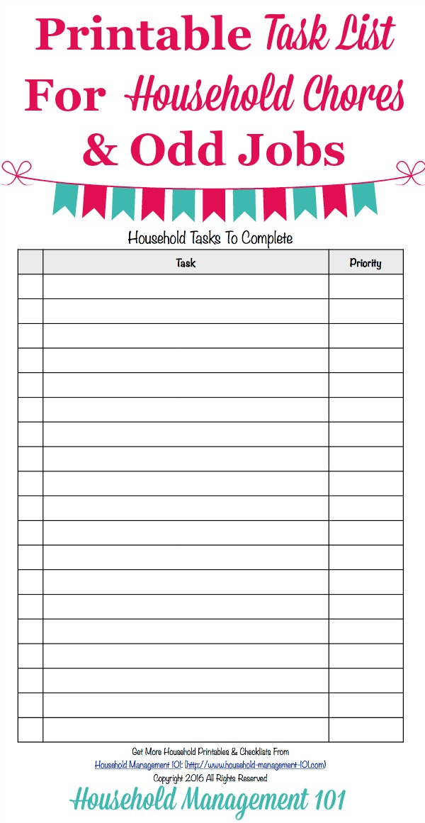 Printable Task List Template: Master List Of Household Chores ...