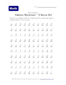 Addition Worksheet - 5 Minute Drill Worksheet for 1st - 2nd Grade ...