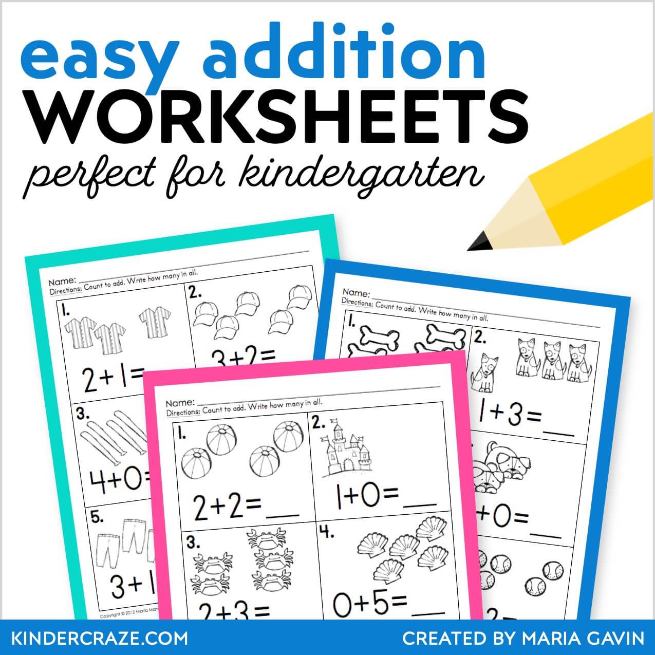 Easy Addition Worksheets - Kindergarten Math No Prep Printable ...