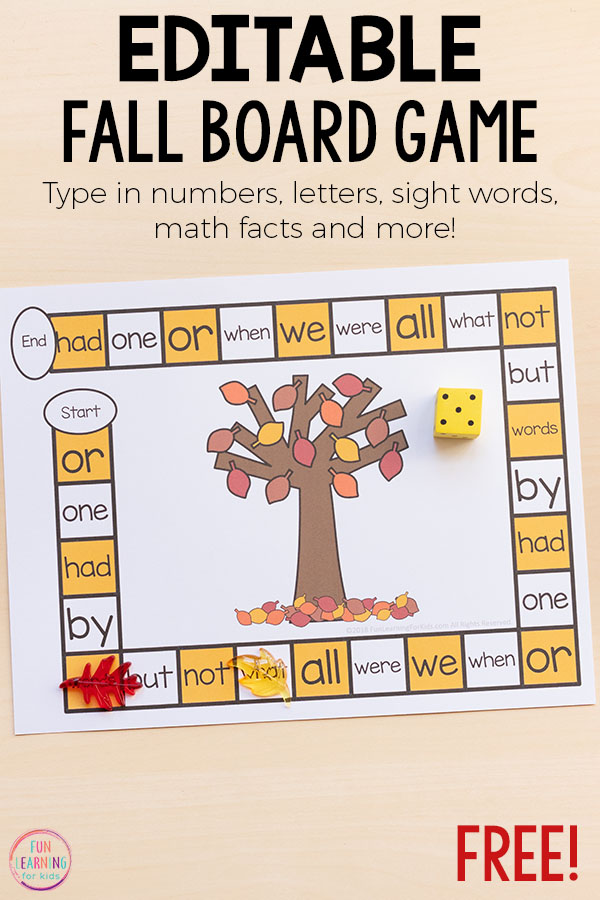 Editable Fall Board Game Free Printable