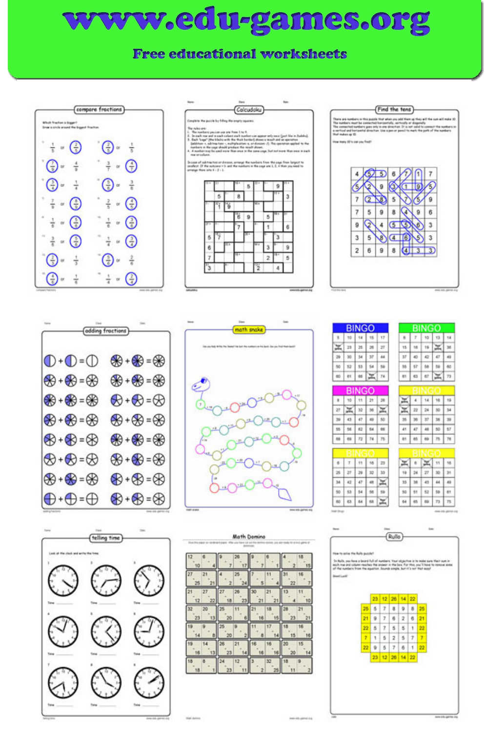 Printable Math Games and Worksheets | Edu-Games.Org