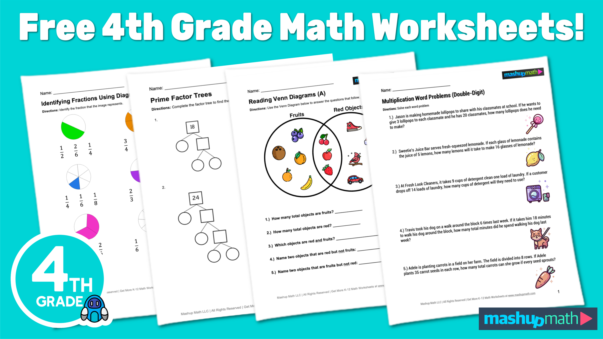 Free 4th Grade Math Worksheets—Printable — Mashup Math