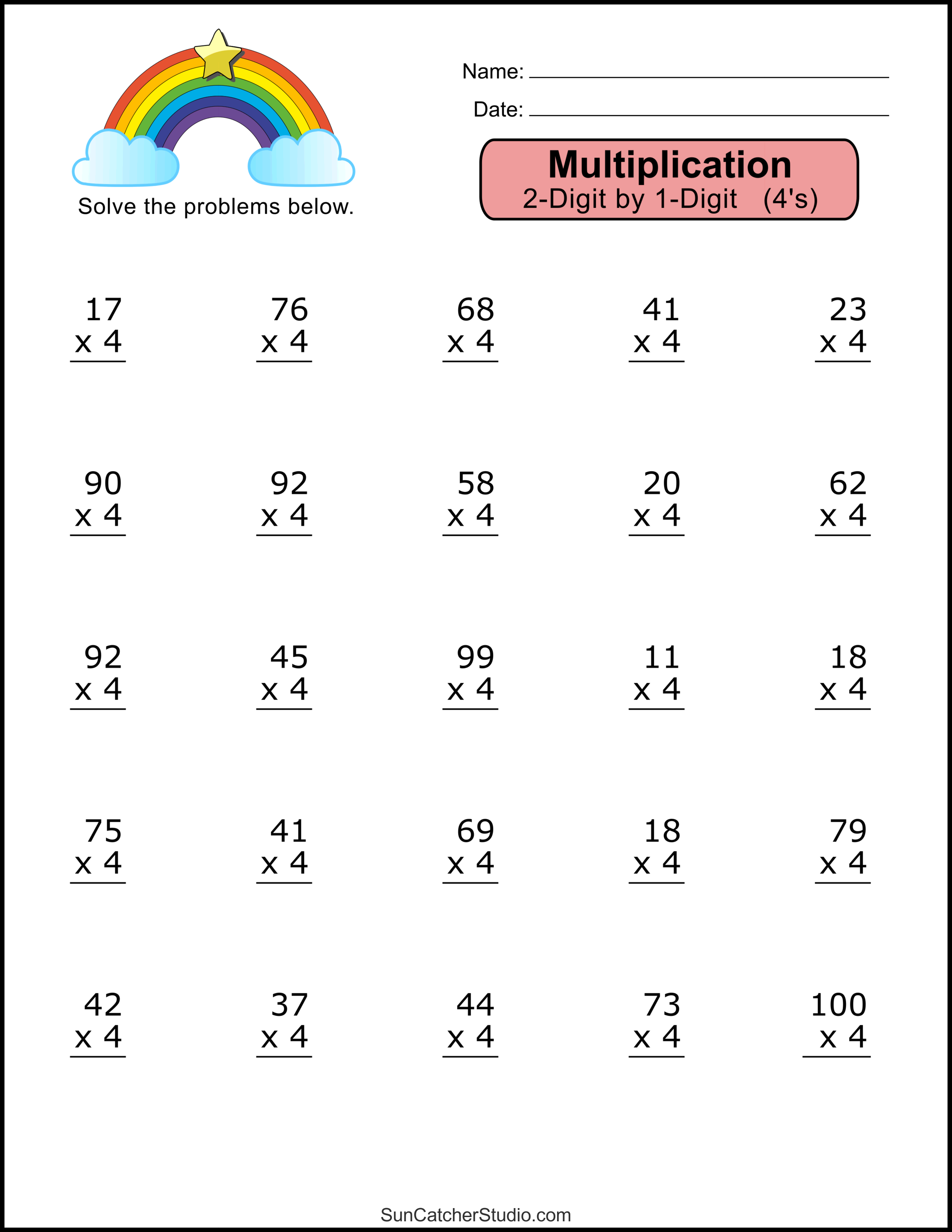 Multiplication Worksheets: (2-Digit by 1-Digit Math Drills) - DIY ...