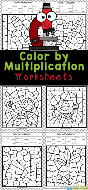 ? Science Themed Multiplication Color by Number Worksheets