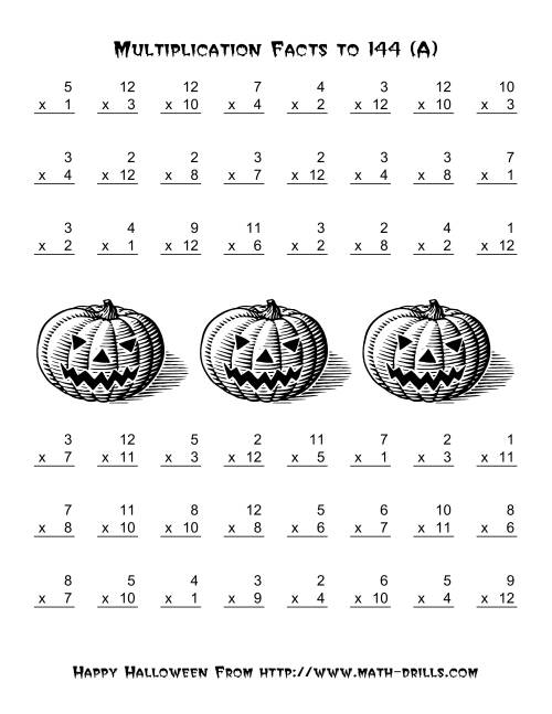 All Operations -- Multiplication Facts to 144 (A)