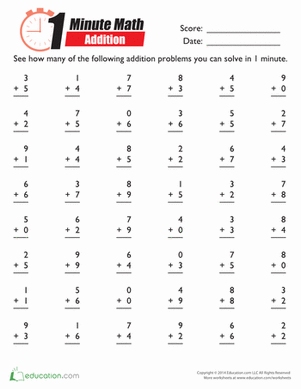 1-Minute Math: Addition | Interactive Worksheet 