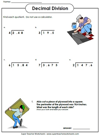 printable math worksheet decimal division
