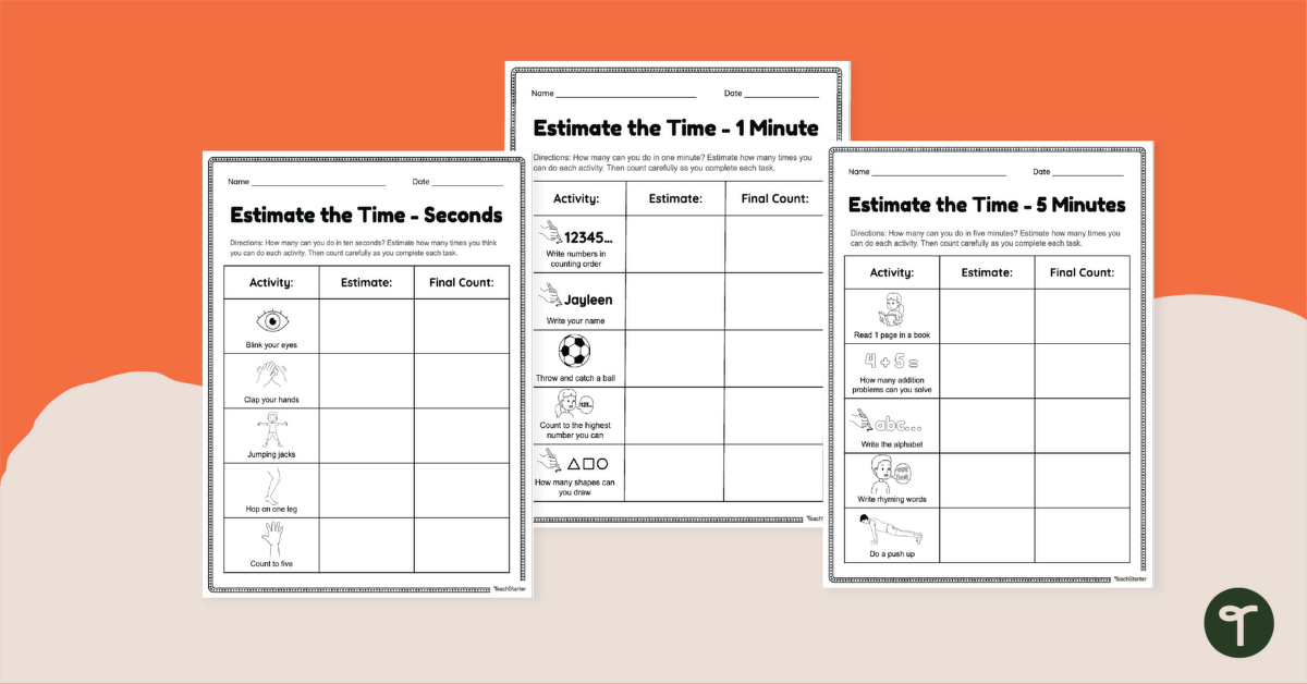 Estimate the Time - Math Worksheets for 1st Grade | Teach Starter