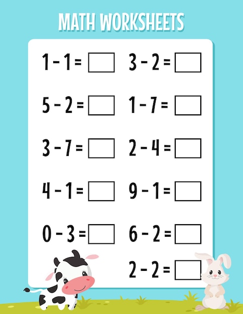printable math worksheet for kindergarten subtraction