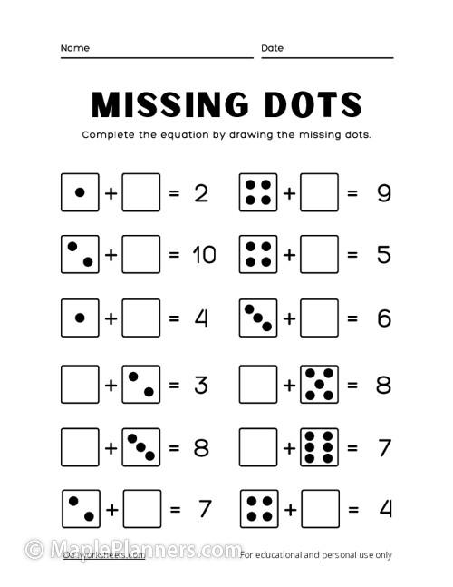 Free Printable Math Worksheets for Kindergarten and Preschool