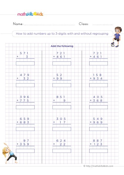3rd Grade addition worksheets with answers free &  printable