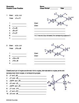 Parallel Lines with Transversals Worksheet