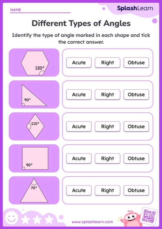 Classifying Angles by Their Measurements — Printable Math Worksheet