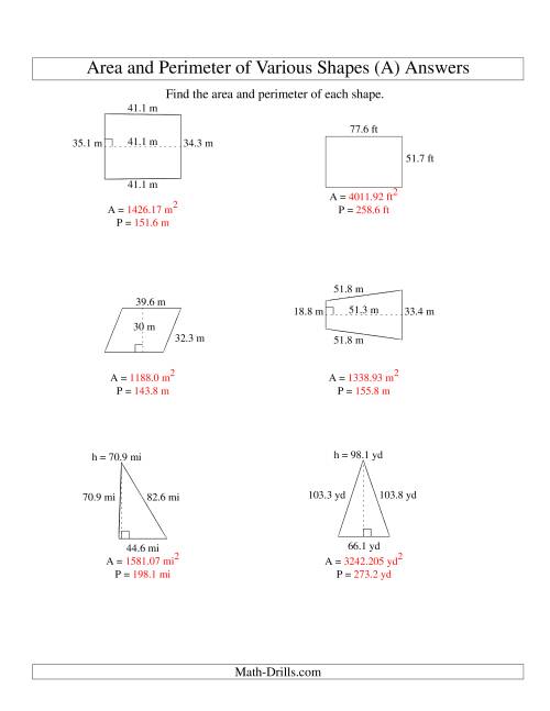 printable math worksheets area and perimeter