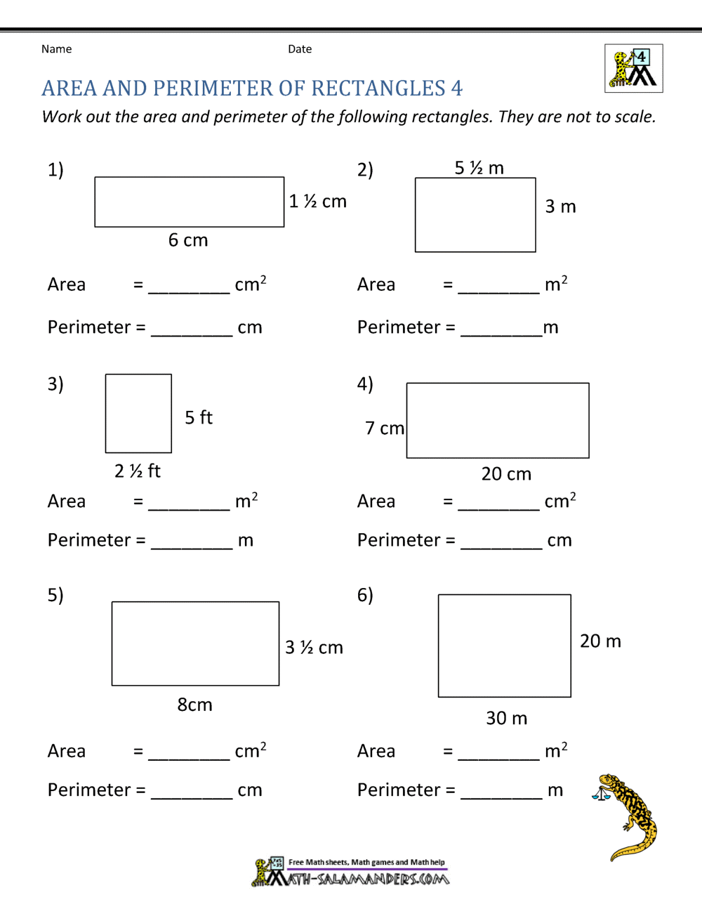 printable math worksheets area and perimeter