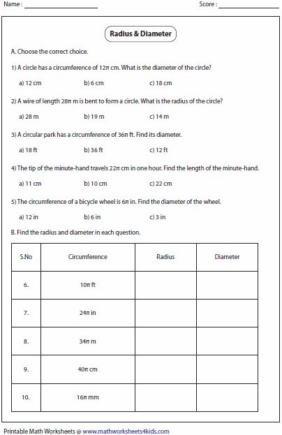 printable math worksheets circumference