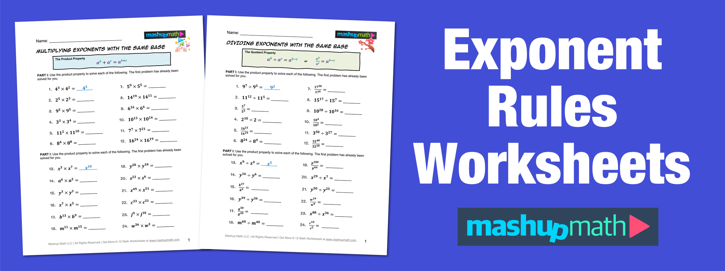Free Exponent Rules Worksheets—Printable with Answers — Mashup Math ...