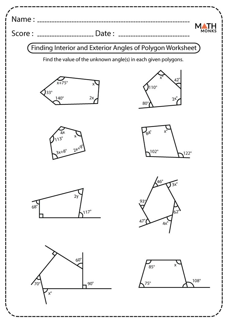 Angles in Polygons Worksheets - Math Monks