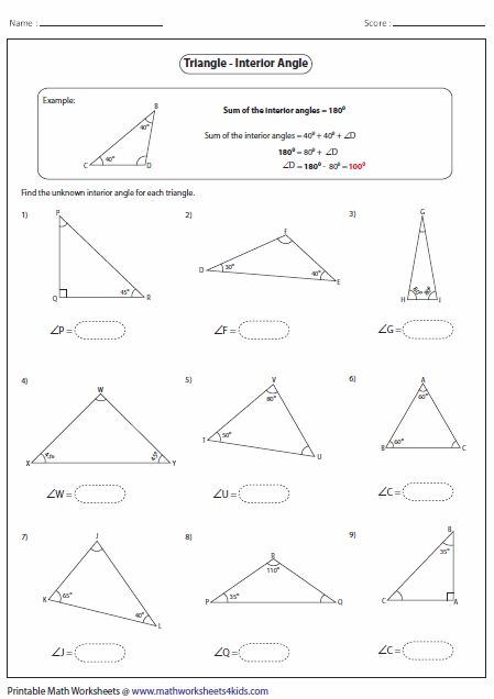 Angles And Triangles Worksheets