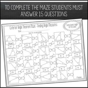 Exterior Angle Theorem Worksheet - Finding Angle Measures Maze ...