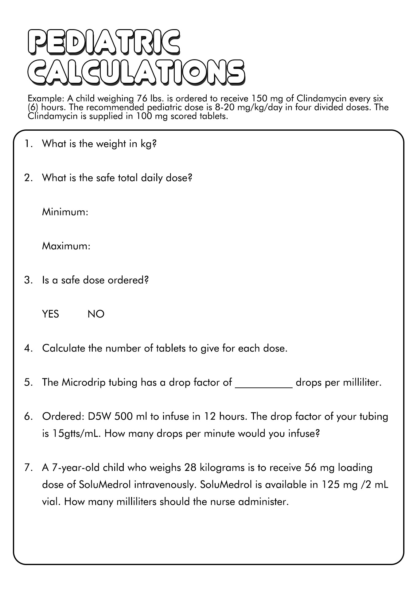 printable math worksheets for nursing students