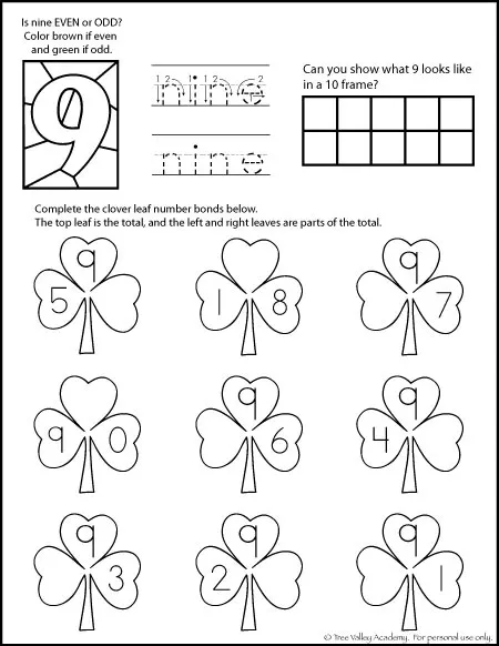 Number Bonds to 9 Free Math Worksheets