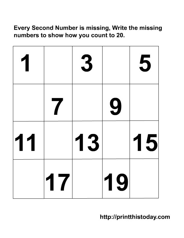 Writing the Missing Numbers Maths Worksheets ( 1-20)