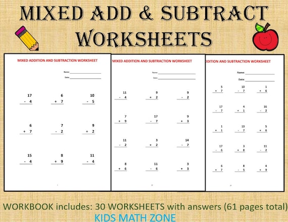 Add &  Subtract Math Printable Worksheets no Regrouping/61 Pages/30 ...