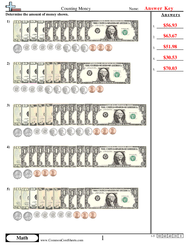 printable math worksheets money