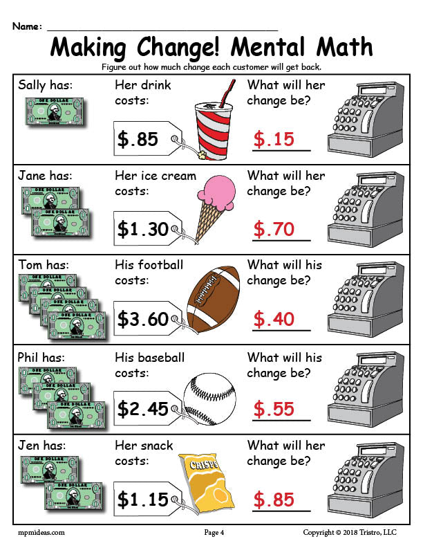 printable math worksheets money
