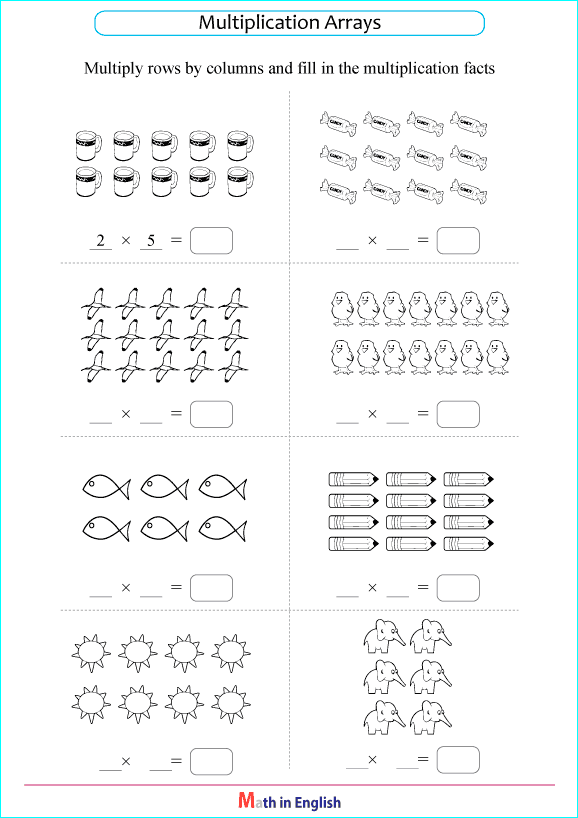 printable math worksheets multiplication arrays