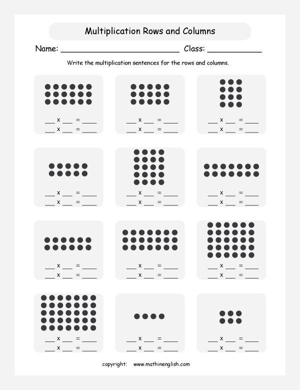 printable math worksheets multiplication arrays