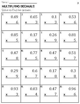 Multiplication Decimals Less than 1 by 1 Digit Worksheets by Owl ...